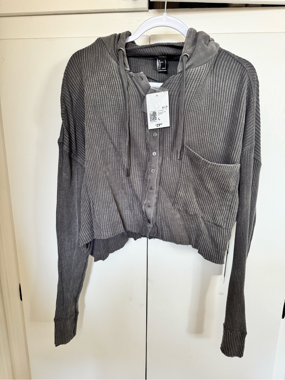 Forever 21 Ribbed Cropped Hooded Button-Front cropped Top - Gray